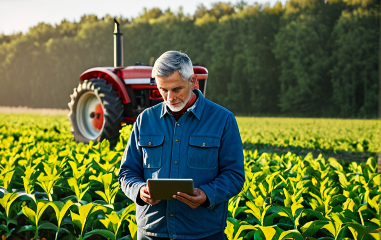 A serene, experienced farmer with well-formed hands, wearing modest, practical farm attire, stands in a sunlit traditional field with a vintage tractor. On the other side, a young, professional agricultural strategist, fully clothed in modern, appropriate work attire, reviews data on a tablet in a high-tech field with visible autonomous farm equipment and a drone in the distance. This split scene embodies the transition from intuition to informed strategy. Both figures display perfect anatomy, correct proportions, and natural poses. The image is safe for work, appropriate content, and family-friendly, rendered with professional photography and high quality.