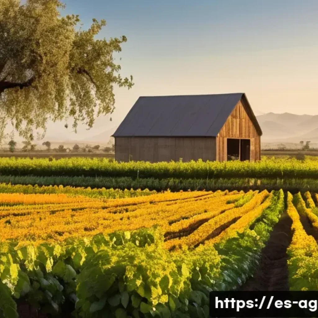 농업경영사와 환경친화적 농업 사례 - **A picturesque, vibrant sustainable farm in a warm climate, bathed in golden hour sunlight.** The s...