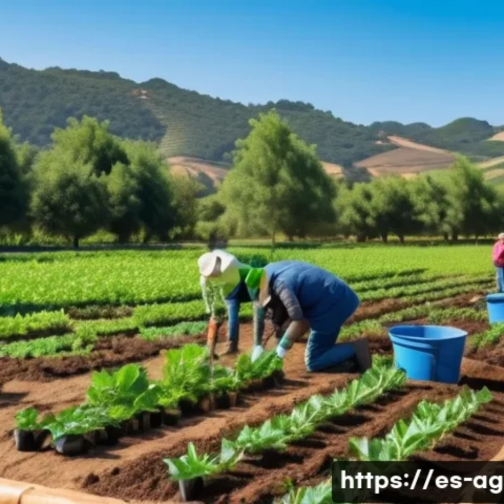 농업경영사 자격증 관련 실습 경험 - A vibrant agroecological farm scene in a rural Spanish setting, showcasing diverse crop rotation in ...