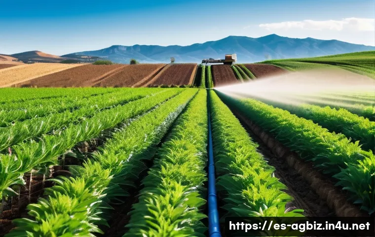농업경영사로 성공한 사람들의 비결 - A modern agricultural field in Spain featuring smart automated irrigation systems: visible soil mois...