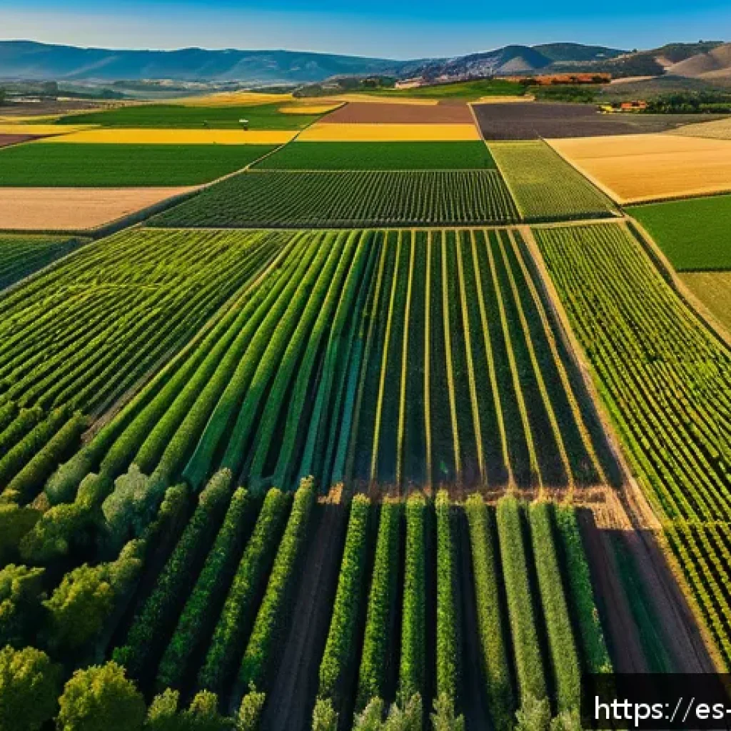 농업경영사 업무 효율성을 높이는 방법 - A vibrant aerial view of a modern agricultural field in Spain, captured during early morning light. ...