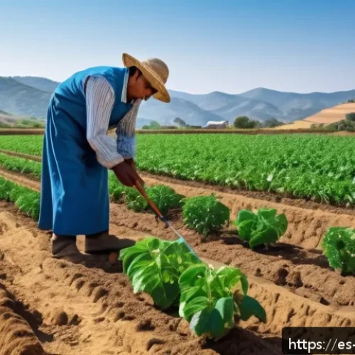 농업경영사 이론과 실무 차이점 - A detailed agricultural field scene in a warm Spanish rural region, showing a farmer in traditional ...